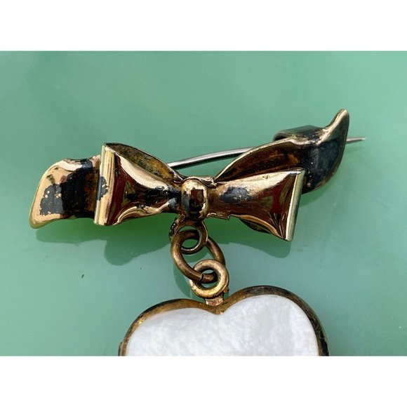 Vintage MOP Shell Sterling 10K GF Heart Locket Brooch - Picture 9 of 12